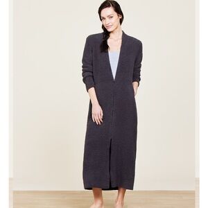 Barefoot Dreams CozyChic Full Zip V-Neck Lounger Robe Dark Gray Sz L/XL Pockets
